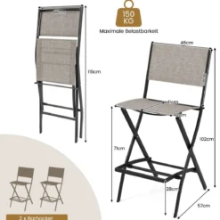 2er Set Outdoor Barhocker klappbare Barstühle mit Rückenlehne und Fußstütze Blau/Kaffee/Schwarz