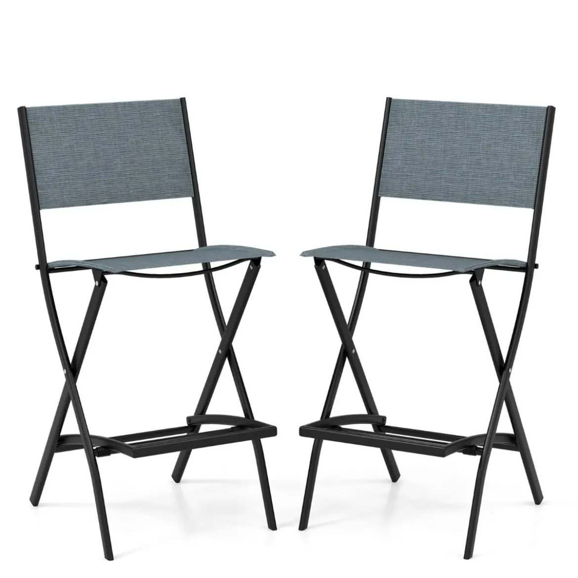 2er Set Outdoor Barhocker klappbare Barstühle mit Rückenlehne und Fußstütze Blau/Kaffee/Schwarz