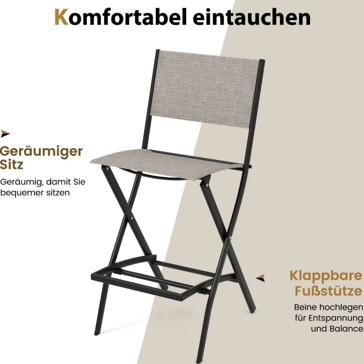 2er Set Outdoor Barhocker klappbare Barstühle mit Rückenlehne und Fußstütze Blau/Kaffee/Schwarz