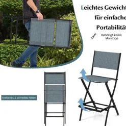 2er Set Outdoor Barhocker klappbare Barstühle mit Rückenlehne und Fußstütze Blau/Kaffee/Schwarz