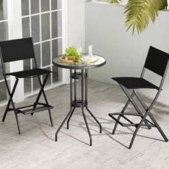 2er Set Outdoor Barhocker klappbare Barstühle mit Rückenlehne und Fußstütze Blau/Kaffee/Schwarz