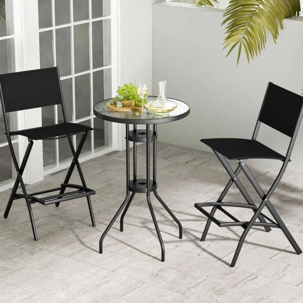 2er Set Outdoor Barhocker klappbare Barstühle mit Rückenlehne und Fußstütze Blau/Kaffee/Schwarz