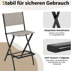 2er Set Outdoor Barhocker klappbare Barstühle mit Rückenlehne und Fußstütze Blau/Kaffee/Schwarz