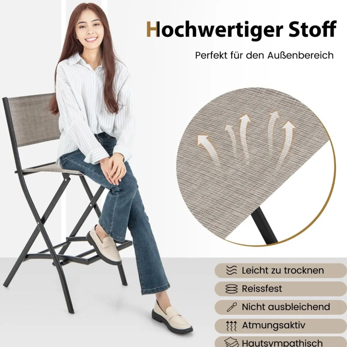 2er Set Outdoor Barhocker klappbare Barstühle mit Rückenlehne und Fußstütze Blau/Kaffee/Schwarz
