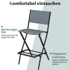 2er Set Outdoor Barhocker klappbare Barstühle mit Rückenlehne und Fußstütze Blau/Kaffee/Schwarz