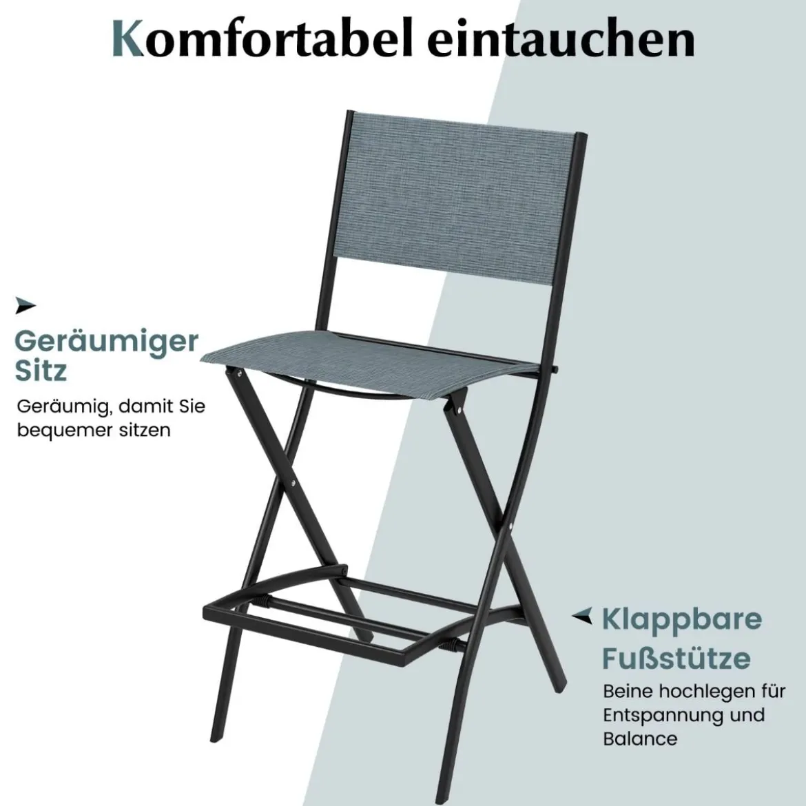 2er Set Outdoor Barhocker klappbare Barstühle mit Rückenlehne und Fußstütze Blau/Kaffee/Schwarz