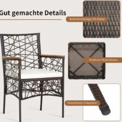 2er-Set Outdoor-Esszimmerstühle Allwetter-PE-Bistrostühle 61 x 58,5 x 89 cm Braun