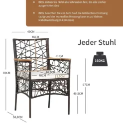 2er-Set Outdoor-Esszimmerstühle Allwetter-PE-Bistrostühle 61 x 58,5 x 89 cm Braun