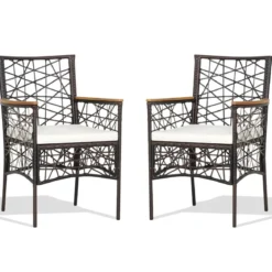 2er-Set Outdoor-Esszimmerstühle Allwetter-PE-Bistrostühle 61 x 58,5 x 89 cm Braun