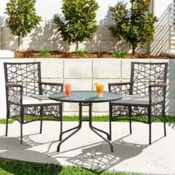 2er-Set Outdoor-Esszimmerstühle Allwetter-PE-Bistrostühle 61 x 58,5 x 89 cm Braun