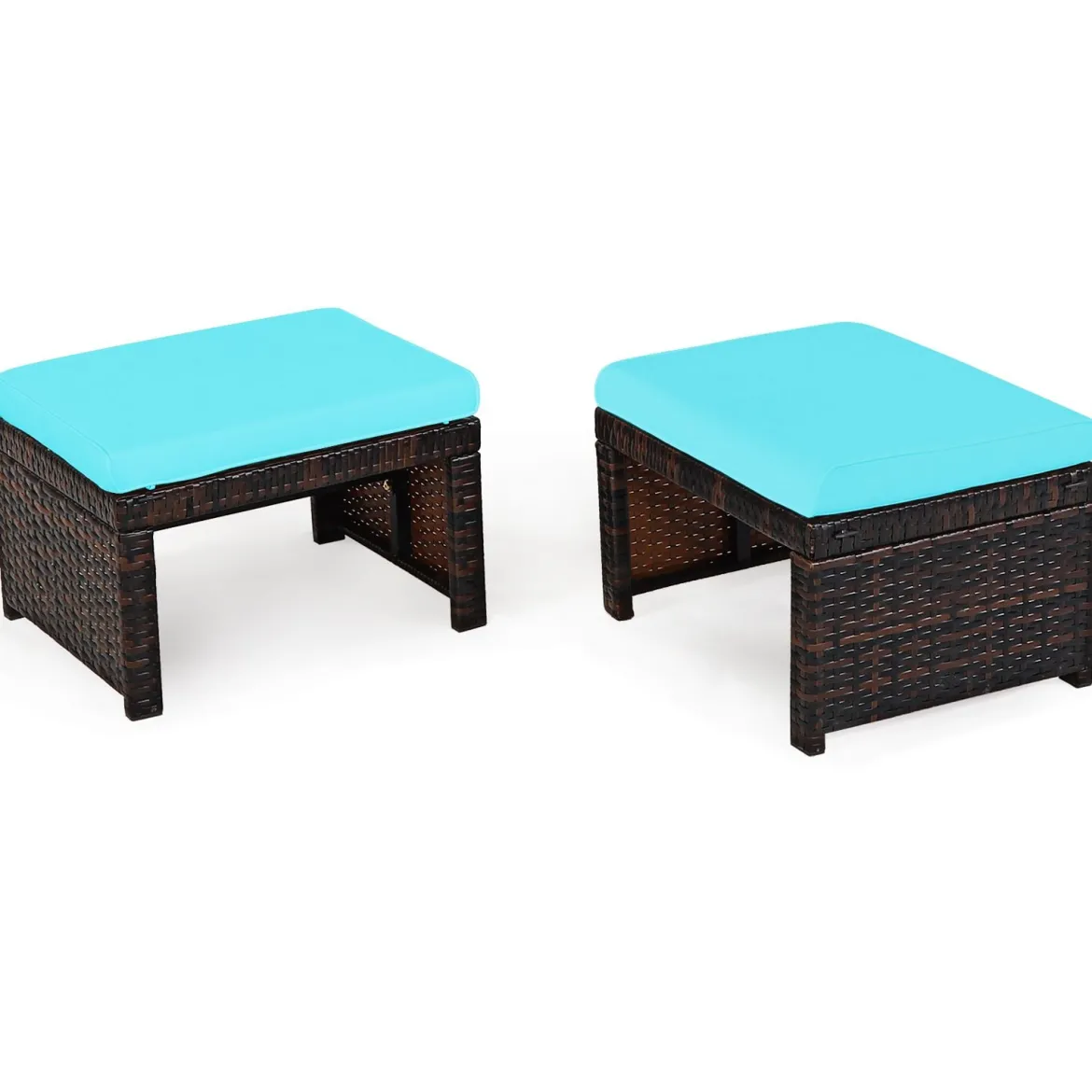 2er set outdoor fußstütze mit kissen Rattan Ottomanen Terrassenhocker 49 x 40 x 33 cm Türkis