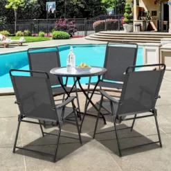 4er Set Outdoor-Klappstühlen mit Atmungsaktivem Stoff & Rutschfesten Fußpolstern Terrassenstuhl