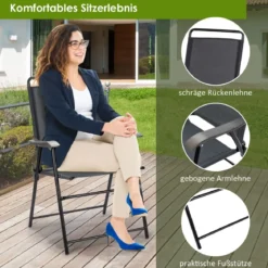 4er Set Outdoor-Klappstühlen mit Atmungsaktivem Stoff & Rutschfesten Fußpolstern Terrassenstuhl