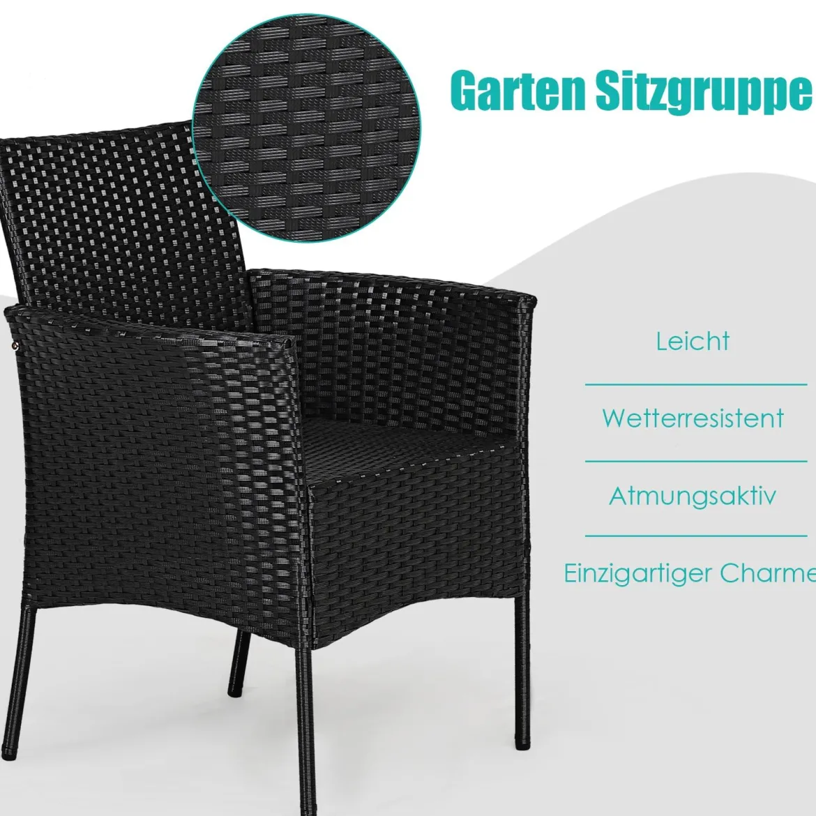 2er Set Outdoor Rattan-Stühle Rattan-Stühle mit Kissen 45 x 45,5 x 84,5 cm Schwarz + Beige