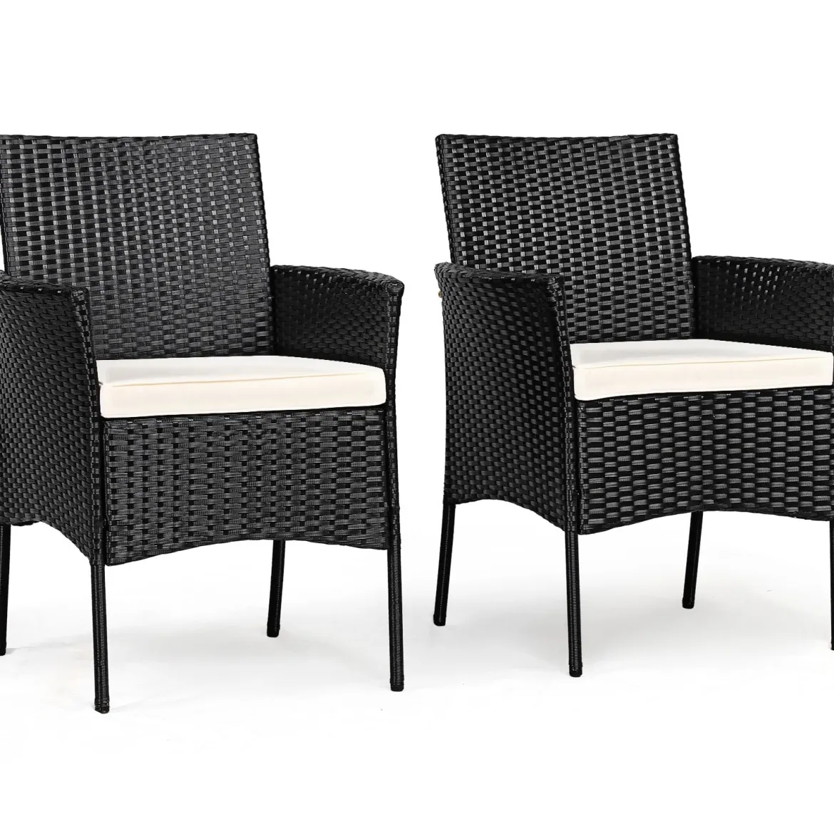 2er Set Outdoor Rattan-Stühle Rattan-Stühle mit Kissen 45 x 45,5 x 84,5 cm Schwarz + Beige