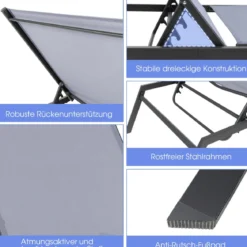 2er Set Outdoor Verstellbare Liegestühle mit Flacher Liegeposition & Schnelltrocknendem Stoff