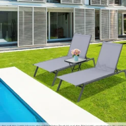 2er Set Outdoor Verstellbare Liegestühle mit Flacher Liegeposition & Schnelltrocknendem Stoff