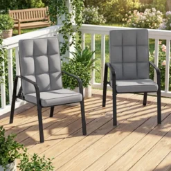 2er-Set Patio Stühle Verstellbare Rückenlehnen mit 5 Stufen Abnehmbare Kissen und Metallarmlehnen Grau