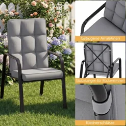 2er-Set Patio Stühle Verstellbare Rückenlehnen mit 5 Stufen Abnehmbare Kissen und Metallarmlehnen Grau