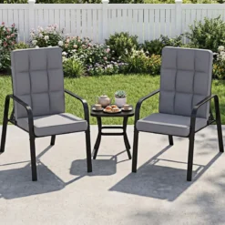 2er-Set Patio Stühle Verstellbare Rückenlehnen mit 5 Stufen Abnehmbare Kissen und Metallarmlehnen Grau