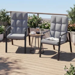 2er-Set Patio Stühle Verstellbare Rückenlehnen mit 5 Stufen Abnehmbare Kissen und Metallarmlehnen Grau