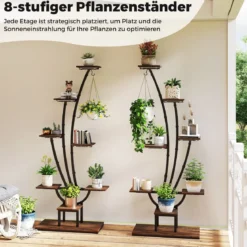 2er Set Pflanzenständer mit Wachstumslichtern 8-Stöckiges Pflanzenregal Blumentreppe