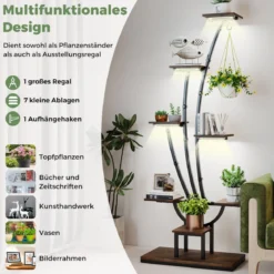 2er Set Pflanzenständer mit Wachstumslichtern 8-Stöckiges Pflanzenregal Blumentreppe