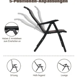 2er Set Polyrattan Gartenstühle mit 5-Fach Verstellbarer Rückenlehne Klappstühle Balkonstühle