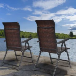 2er Set Polyrattan Gartenstühle mit 5-Fach Verstellbarer Rückenlehne Klappstühle Balkonstühle