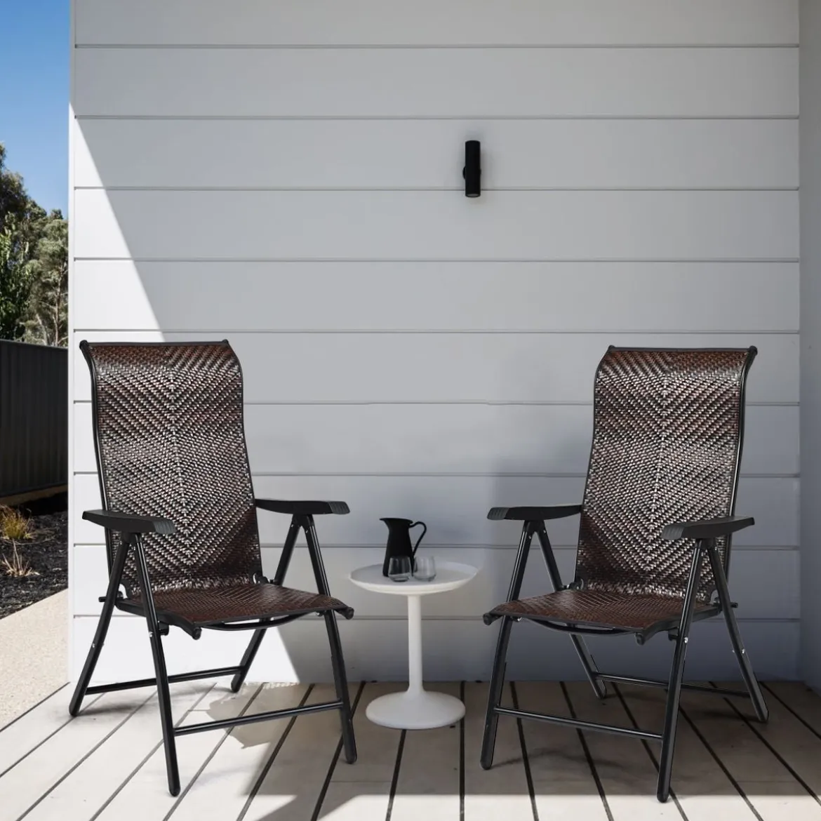 2er Set Polyrattan Gartenstühle mit 5-Fach Verstellbarer Rückenlehne Klappstühle Balkonstühle
