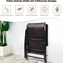 2er Set Polyrattan Gartenstühle mit 5-Fach Verstellbarer Rückenlehne Klappstühle Balkonstühle