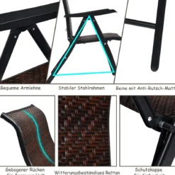 4er Set Polyrattan Gartenstühle mit 5-Fach Verstellbarer Rückenlehne Klappstühle Balkonstühle