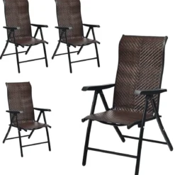 4er Set Polyrattan Gartenstühle mit 5-Fach Verstellbarer Rückenlehne Klappstühle Balkonstühle