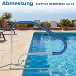 2er Set Pool Handlauf mit Griffabdeckung 304 Edelstahl Einstiegshilfe 250 kg Tragfähigkeit Schwimmbad Haltegriff