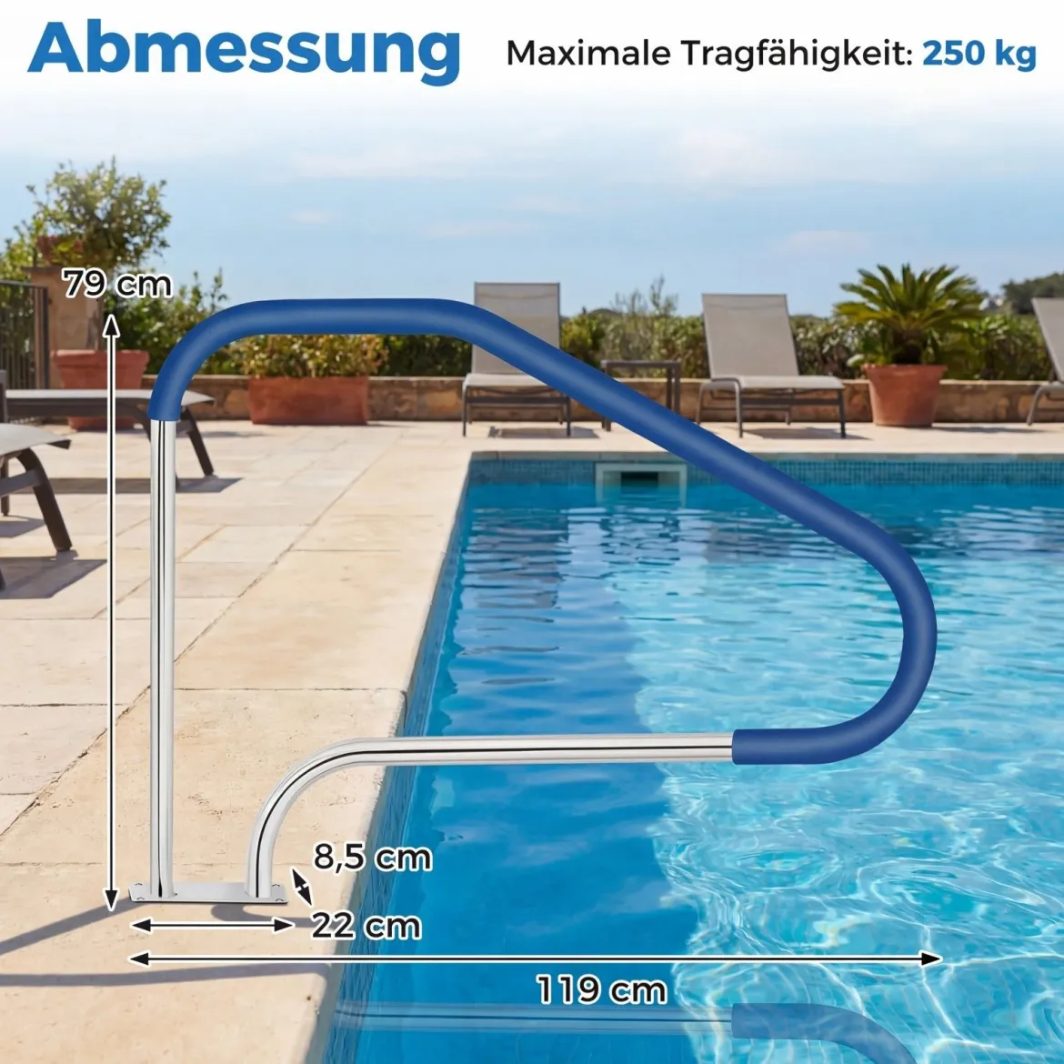 2er Set Pool Handlauf mit Griffabdeckung 304 Edelstahl Einstiegshilfe 250 kg Tragfähigkeit Schwimmbad Haltegriff
