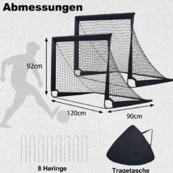 2er Set Pop Up Fußballtore für Kinder mit Fiberglasstangen & Metallverbindern 120 x 90 x 92 cm