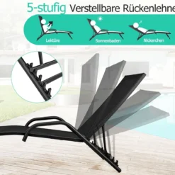 2er Set 5-Position Verstellbare Terrasse-Lounges mit Atmungsaktivem Sitz für Outdoor Schwarz
