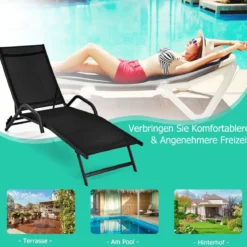 2er Set 5-Position Verstellbare Terrasse-Lounges mit Atmungsaktivem Sitz für Outdoor Schwarz