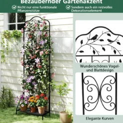 2er Set Rankgitter Metall 3 in 1 dekorativer Gartenzaun & Blumenregal & Pflanzstütze Schwarz
