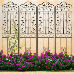 2er Set Rankgitter Metall 3 in 1 dekorativer Gartenzaun & Blumenregal & Pflanzstütze Schwarz