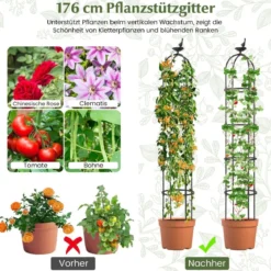 2er Set Rankhilfe Obelisk 176 cm Rankobelisk aus beschichtetes Metall Schwarz