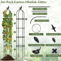 2er Set Rankhilfe Obelisk 176 cm Rankobelisk aus beschichtetes Metall Schwarz