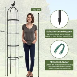 2er Set Rankhilfe Obelisk 176 cm Rankobelisk aus beschichtetes Metall Schwarz