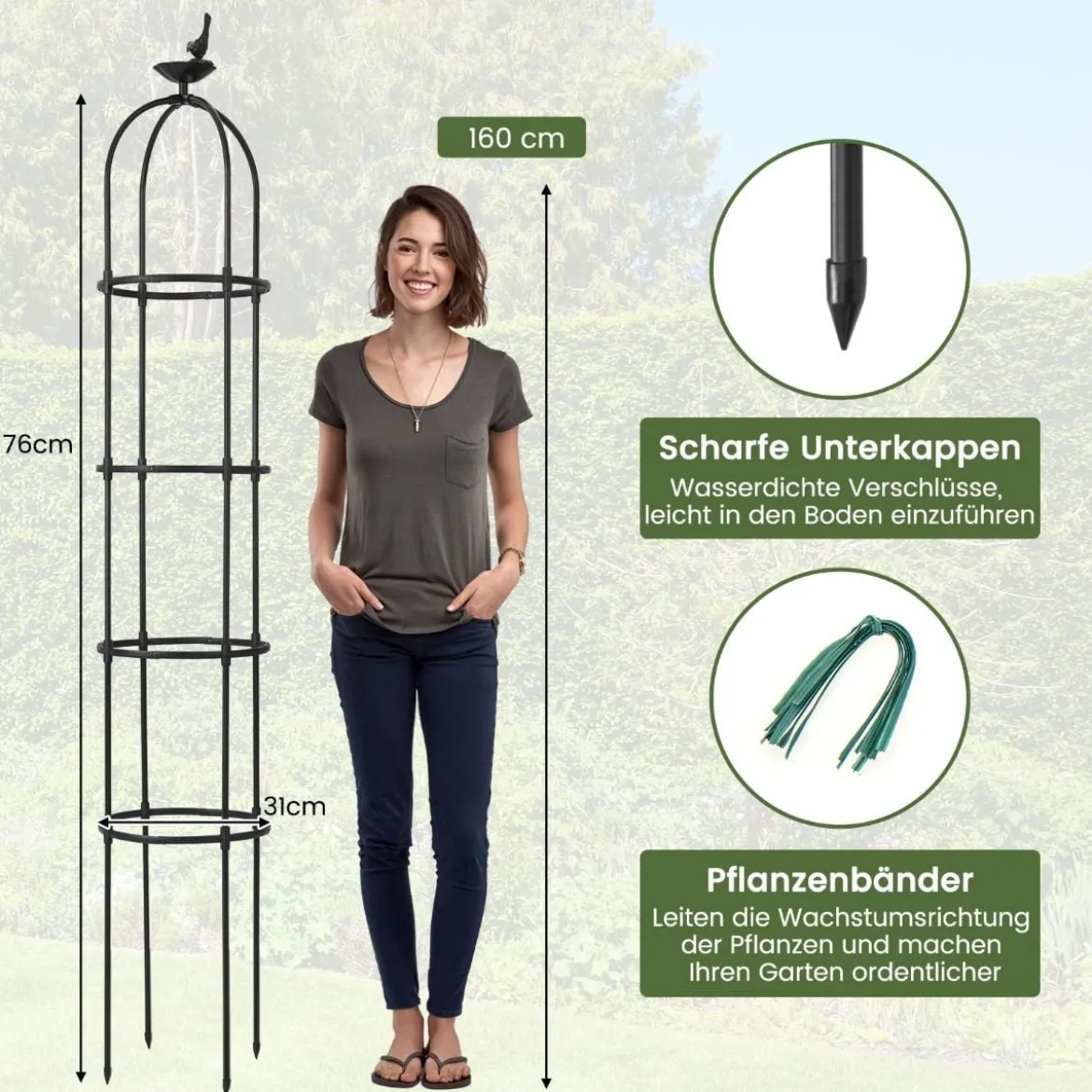 2er Set Rankhilfe Obelisk 176 cm Rankobelisk aus beschichtetes Metall Schwarz