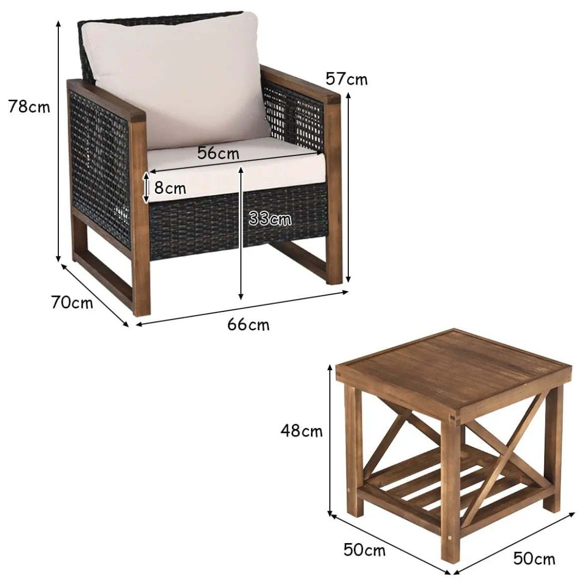 3er Set Rattan Gartenmöbel Polyrattan Lounge Set mit Waschbaren Sitzkissen Outdoor Sitzgarnitur