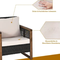 3er Set Rattan Gartenmöbel Polyrattan Lounge Set mit Waschbaren Sitzkissen Outdoor Sitzgarnitur