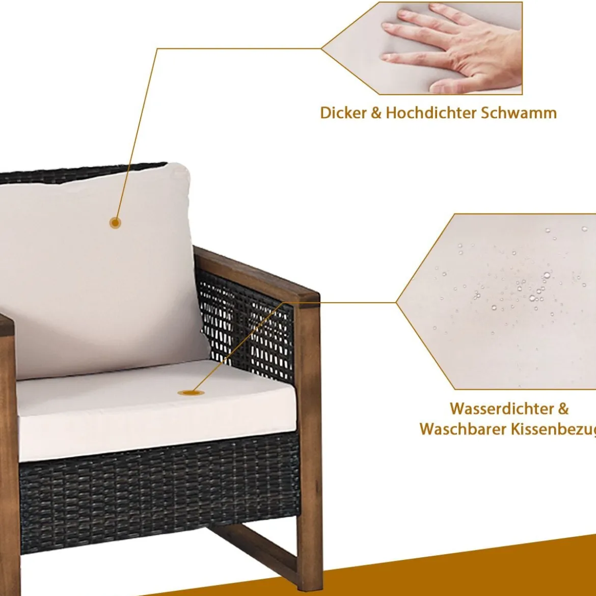 3er Set Rattan Gartenmöbel Polyrattan Lounge Set mit Waschbaren Sitzkissen Outdoor Sitzgarnitur