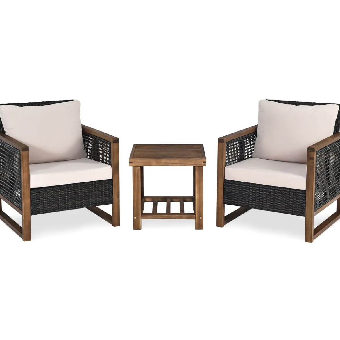 3er Set Rattan Gartenmöbel Polyrattan Lounge Set mit Waschbaren Sitzkissen Outdoor Sitzgarnitur