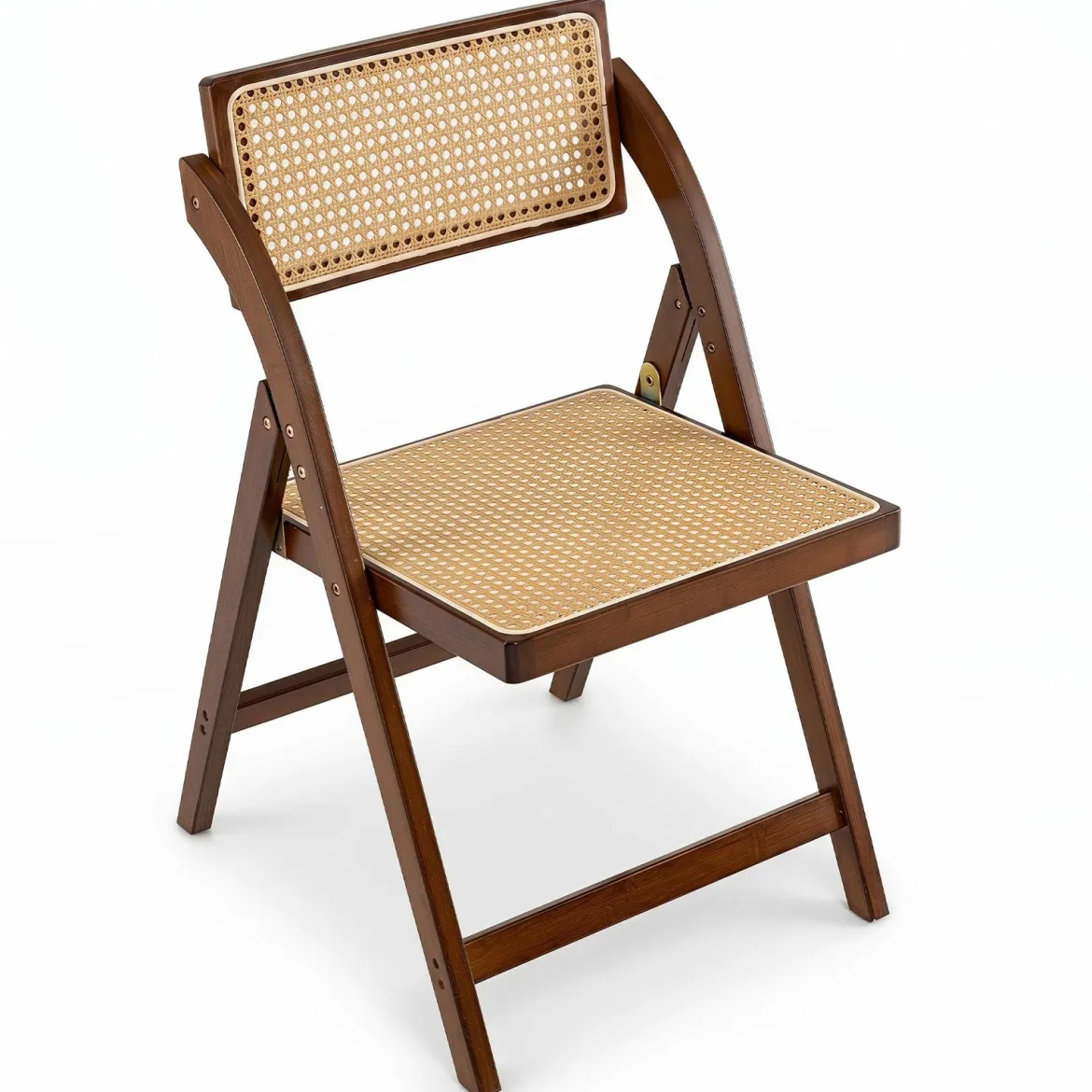 2er Set Rattan Klappstühle mit Bambusrahmen Küchenstühle im Boho-Stil 150 kg Tragkraft Walnuss