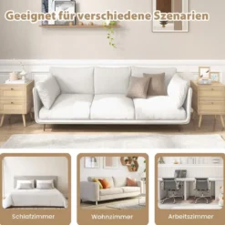 2er Set Rattan Nachttisch im Boho-Stil mit 2 Schubladen & Massivholzbeinen Nachtschrank